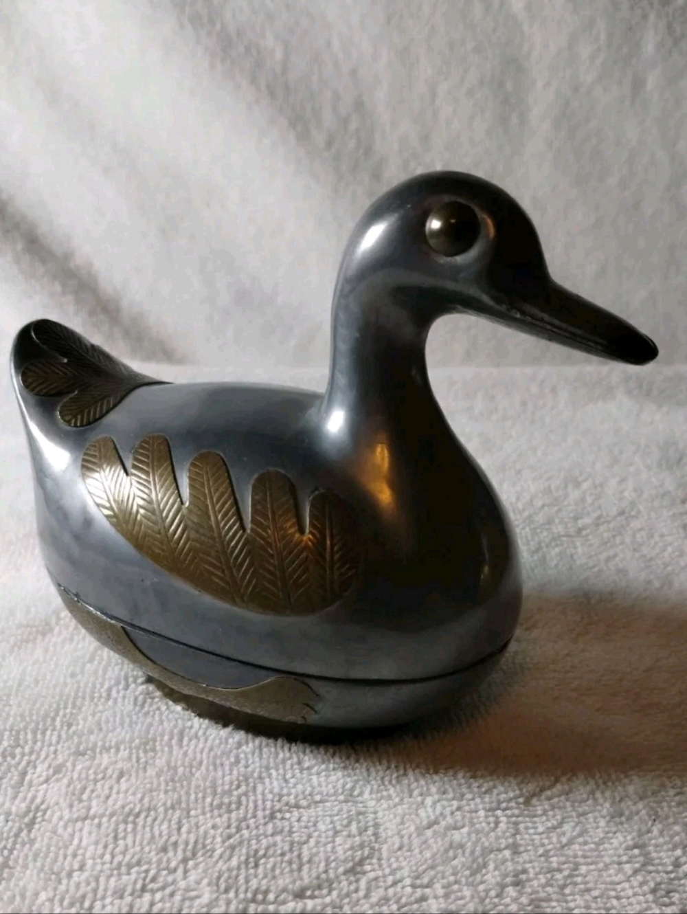 Vintage Pewter & Brass Duck 2 Piece Dish from Hong Kong Vintage Trinket Box